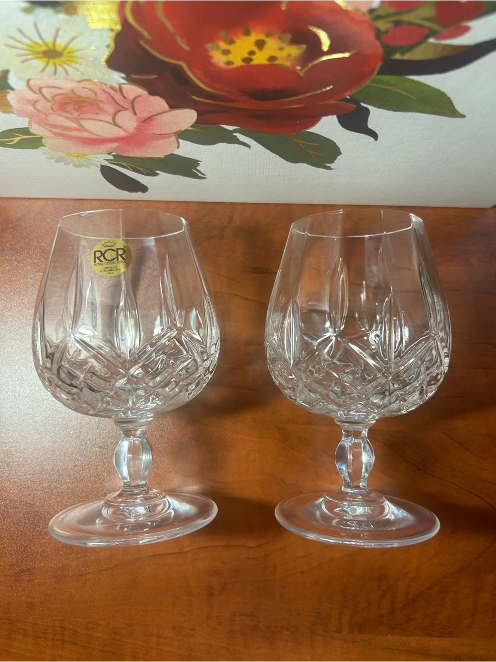 Royal Crystal Rock (RCR) Clear Cut Brandy Glasses - Set of 2 Made in Italy